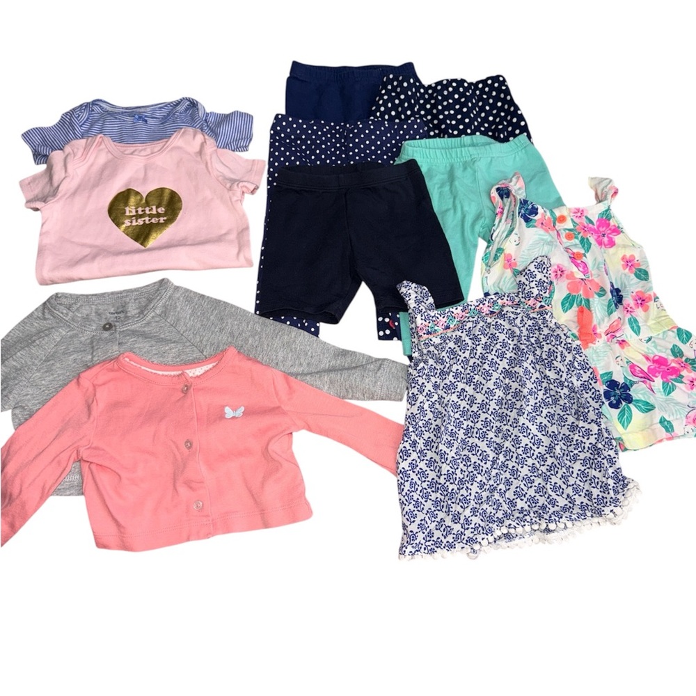 12 Months Girls' Carters Clothing Bundle with Floral & Polka Dot Patterns 11 Pcs